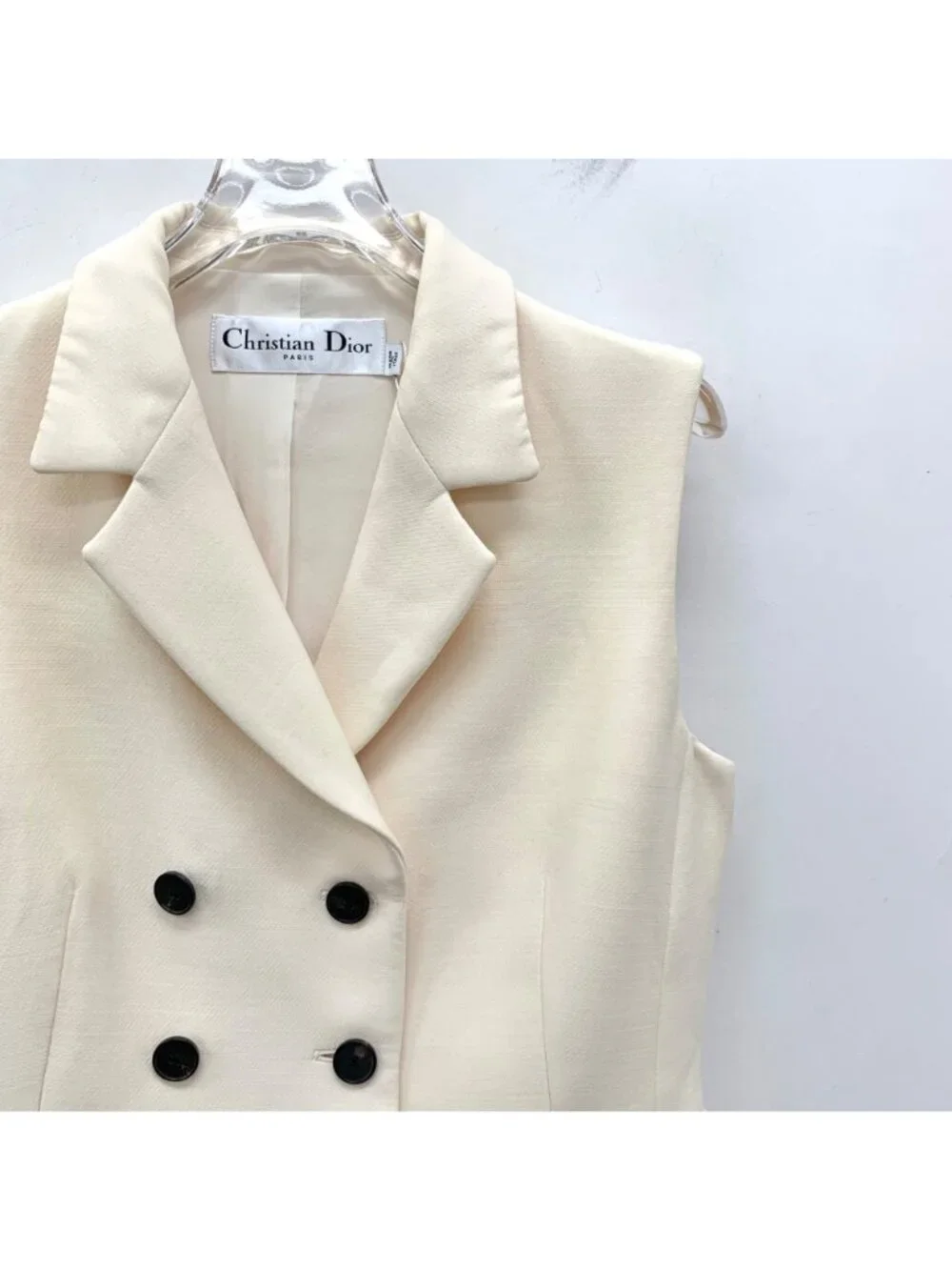 Dior Beige Wool Double-Breasted Sleeveless Blazer Vest